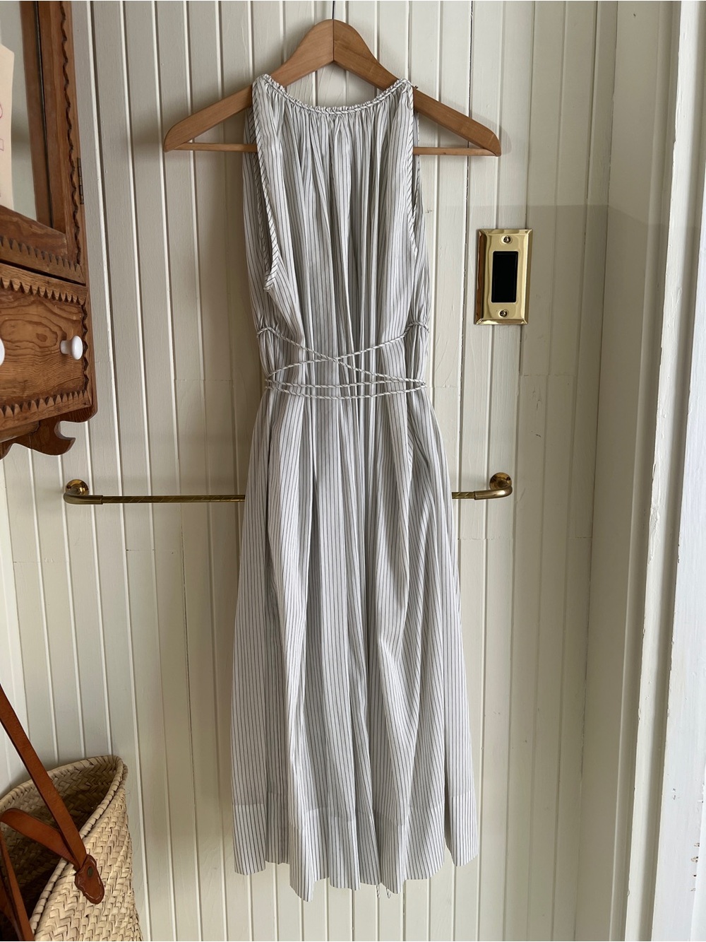 3.1 Phillip Lim White + Light Gray Striped Grecian style Midi Dress | Size 4 - Picture 4 of 11
